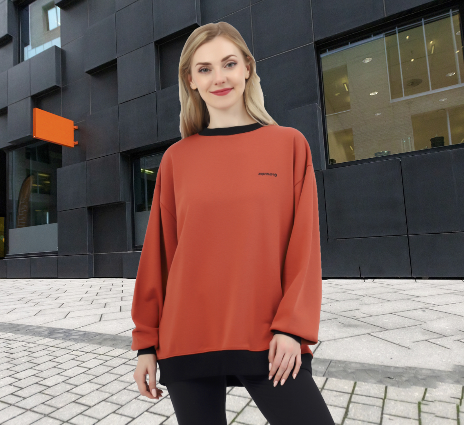 Donne Crewneck Fluro Contrasto Filish Stilish Fit Over Show Seltshirt Tops