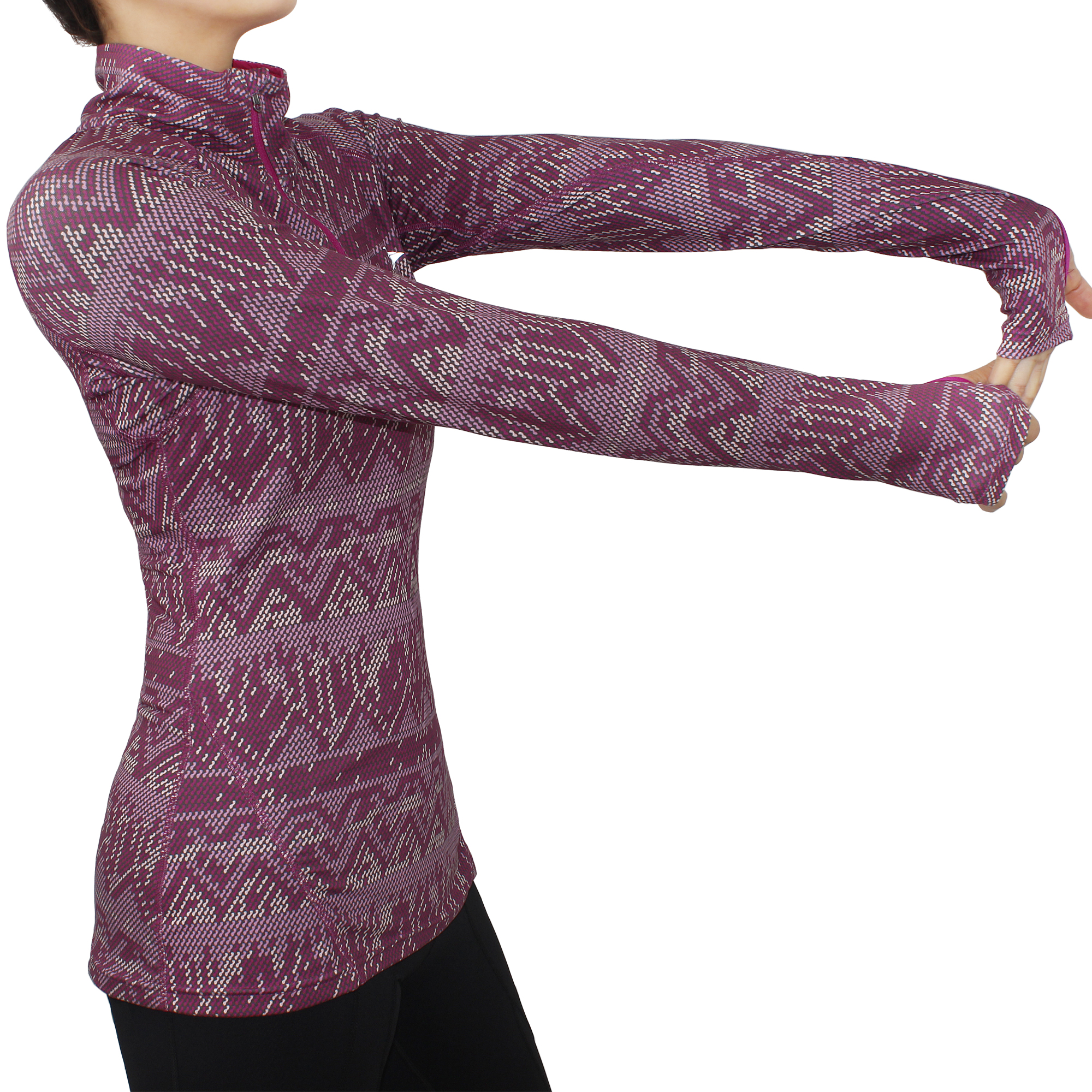 Maglietta da donna con mezza zip leggera a manica lunga stampata Top Yoga Magliette pullover da corsa
